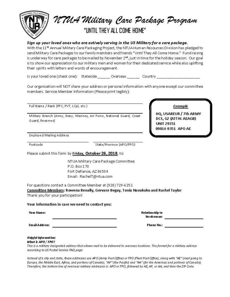 ntua military package form