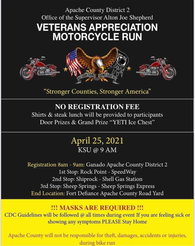 Apache County District 2 hosts a "Veterans Appreciation Motorcycle Run"